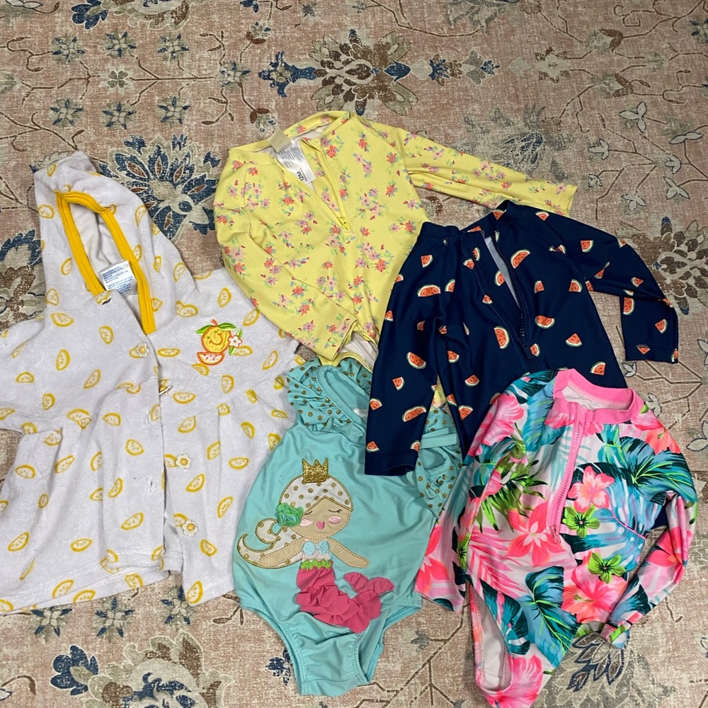 Mixed Girls 6-12M, 12-18M Swimwear Set - Floral, Mermaid & Fruit Prints